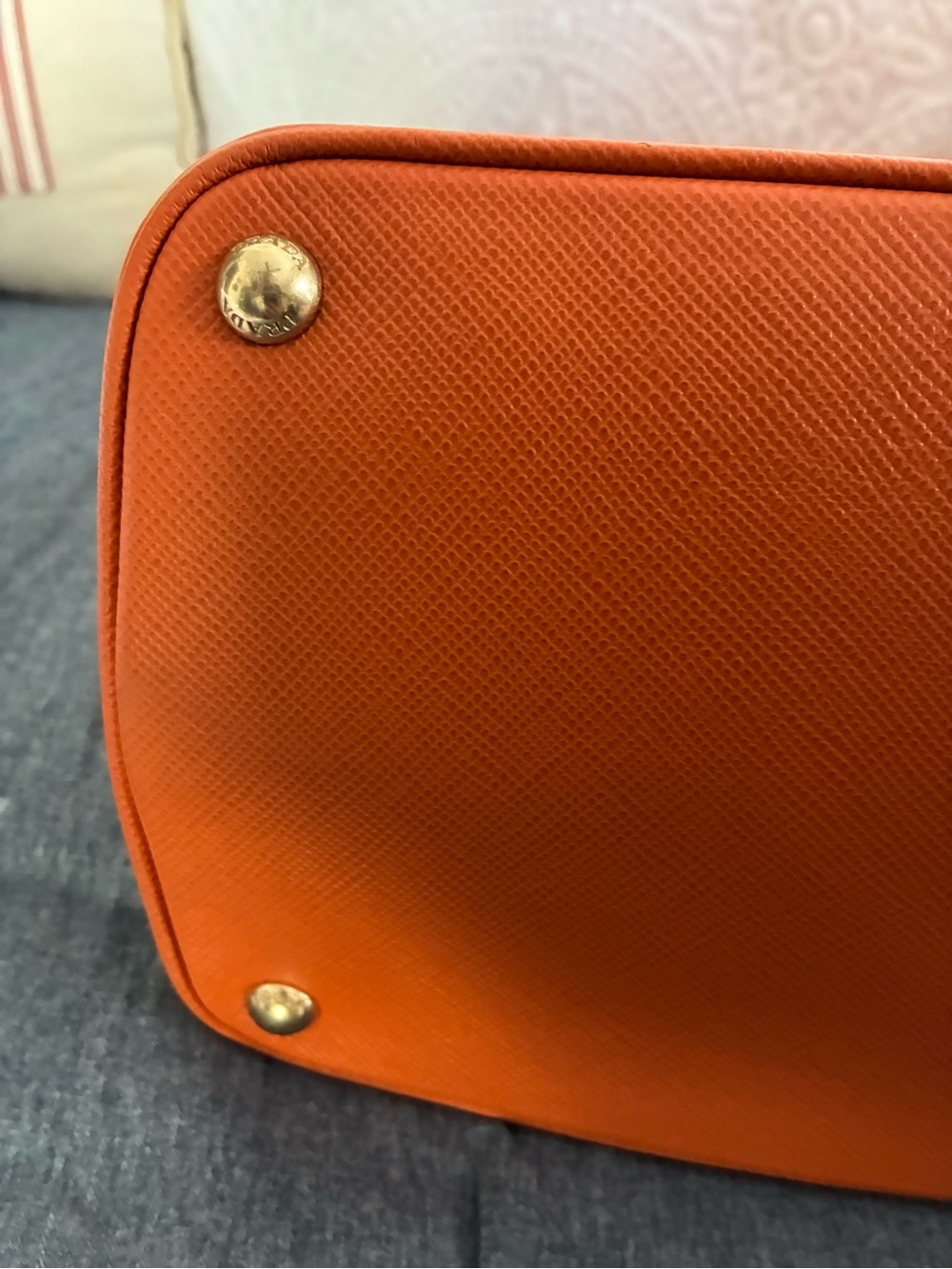 Prada Orange Saffiano Leather Bag with Gold Hardware - Picture 2 of 13